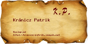 Kránicz Patrik névjegykártya